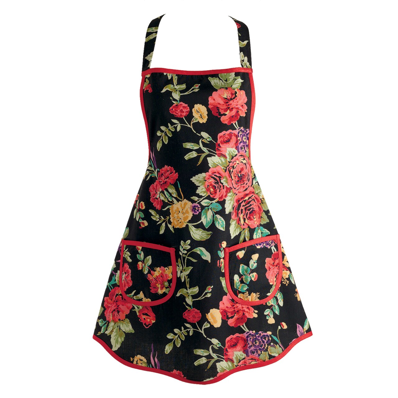Contemporary Home Living Vintage-Style Wild Rose Floral Kitchen Chef Apron - 30" - Black and Red